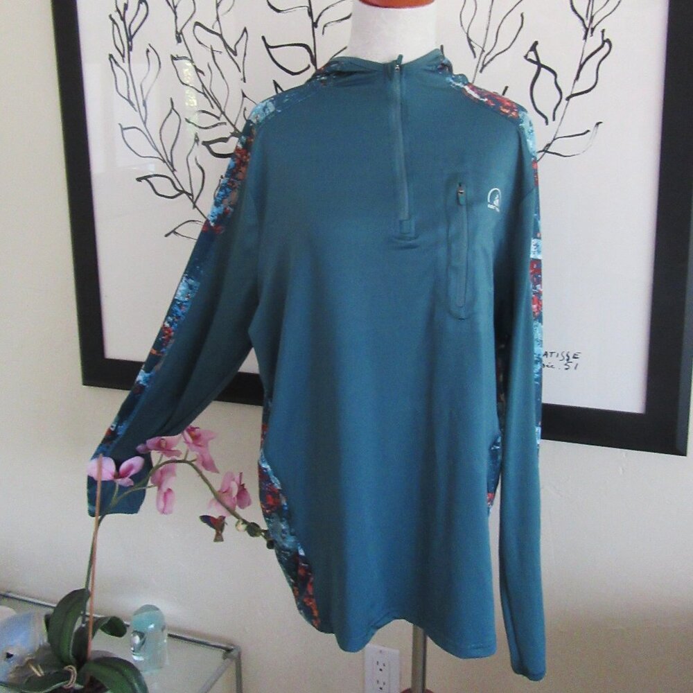 EXCURZION Women's polyester/spandex hoodie size Large - teal - zip neckline